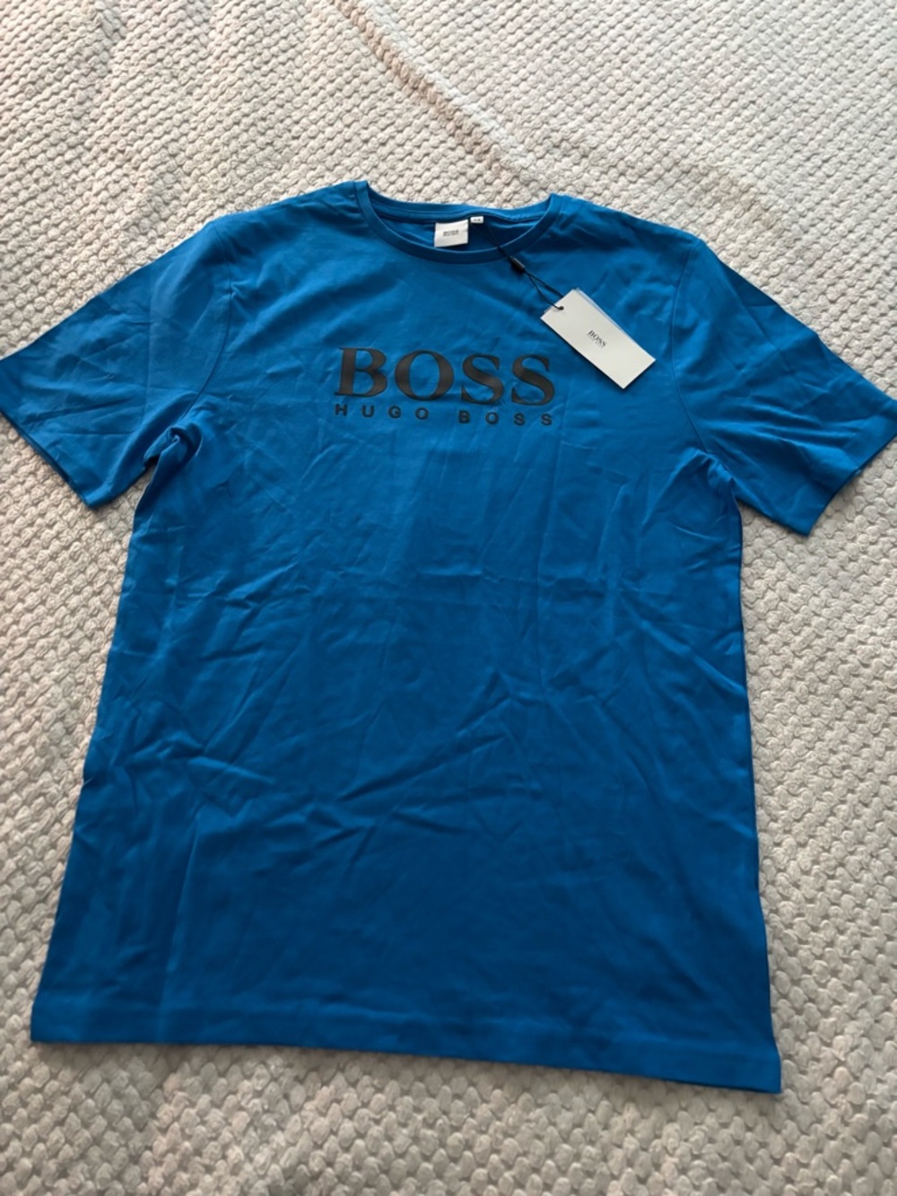 Hugo Boss Men's Bright Blue BOSS Logo Crew Neck Tee